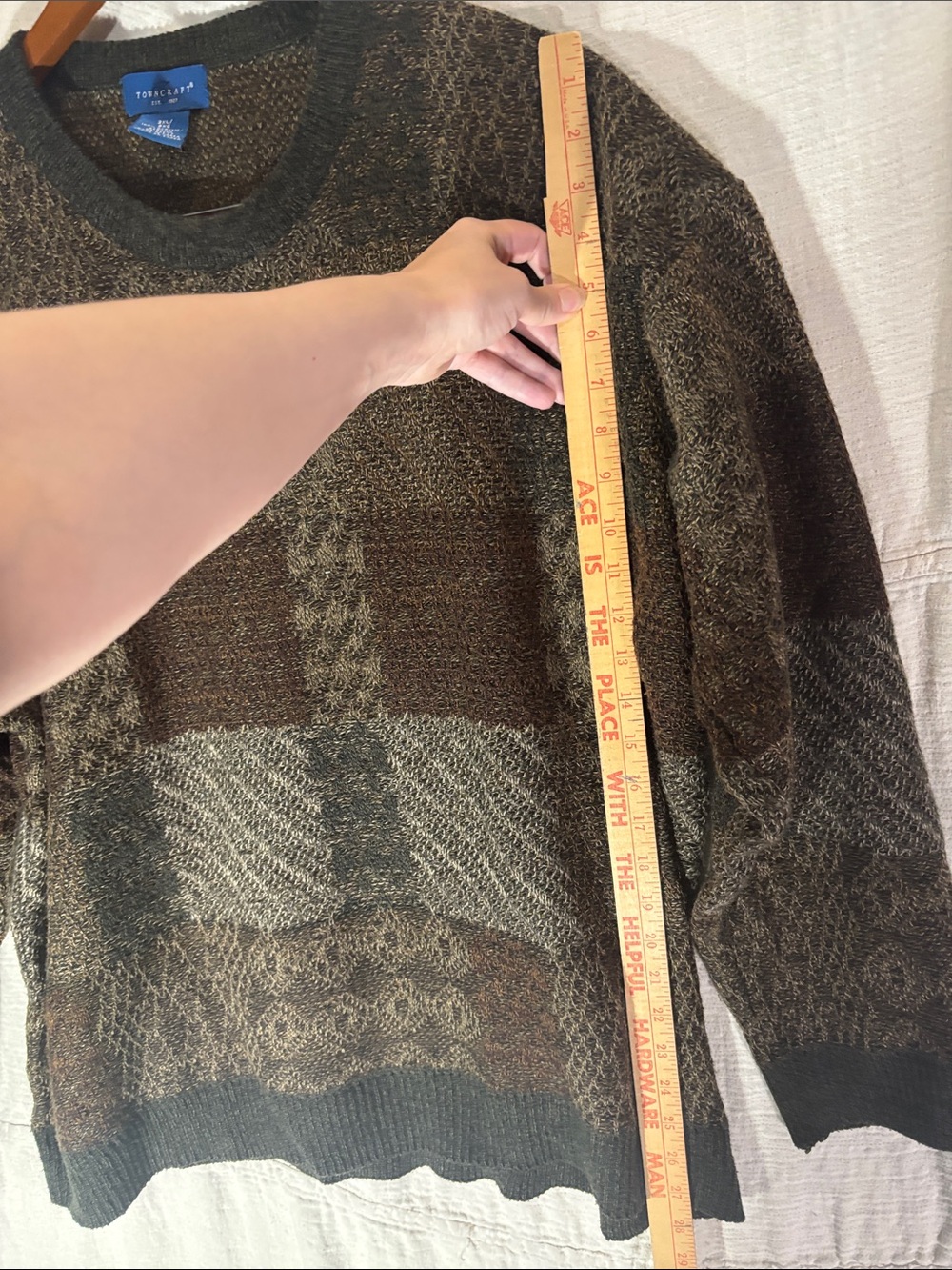 VTG Towncraft Patchwork Geometric Knit Sweater 3XL Earth Tone Grandpa Core EUC - Picture 4 of 8